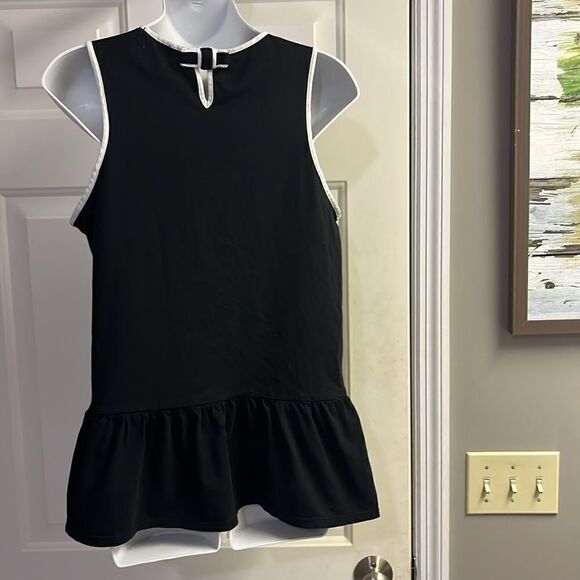Kate Spade Black and Cream Peplum Tank Shell with Keyhole and Back Bow- Medium - Picture 6 of 12